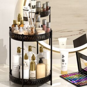 EKNITEY Bathroom Tray Organizer Counter - 2 Tier Countertop Organizers for Makeup Vanity Skincare Perfume Cosmetics (Black)