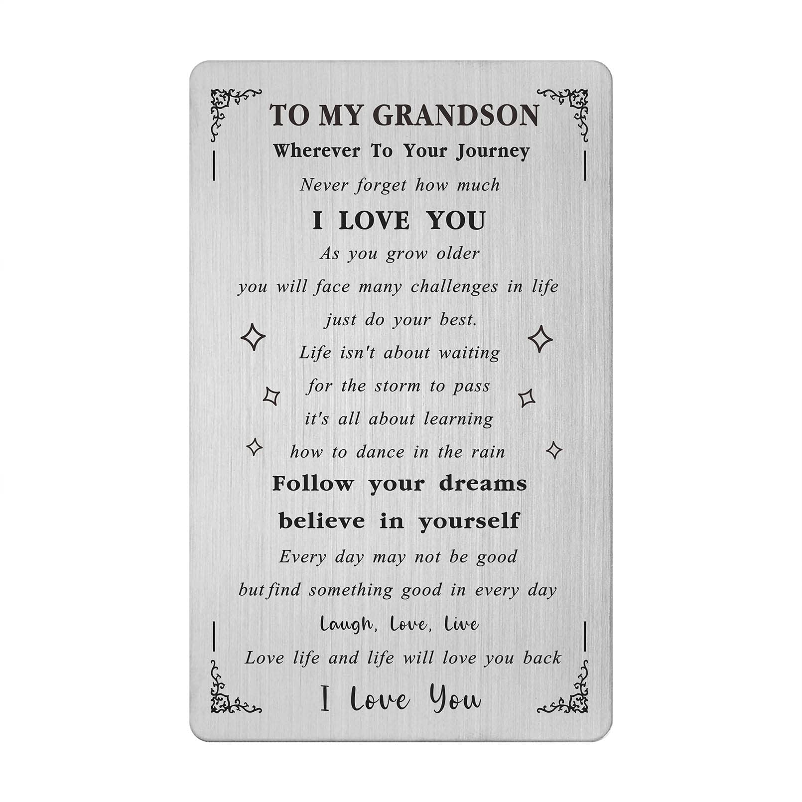 Suoegigs Grandson Wallet Card, To My Grandson Gifts from Grandma, I Love You Grandson Birthday Card, Inspirational Gifts Christmas Graduation coming of age Gifts for Grandson