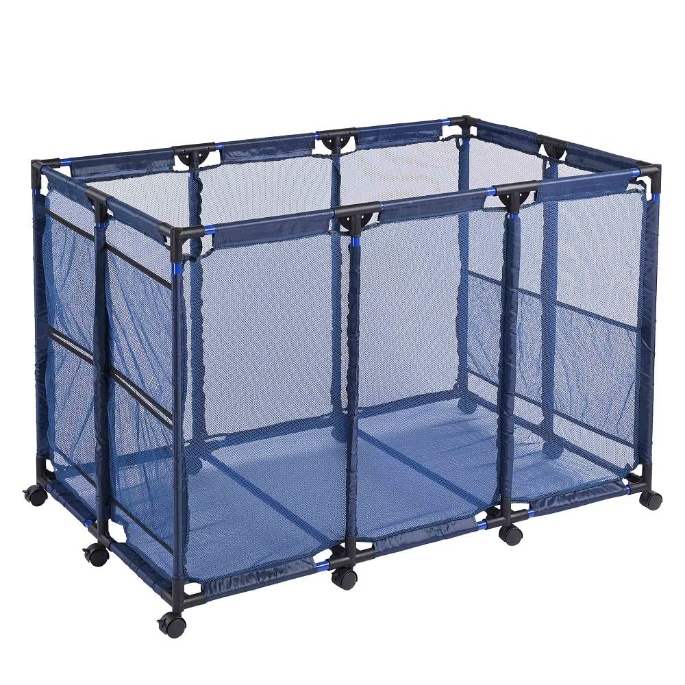 ZeHuoGe Rolling Mesh Pool Storage Bin, Metal Tube with Coating, Air Dry Items Quickly & Easily Roll The Mesh Storage Bins to Home Garage or Shed (48"x30"x34", Blue)