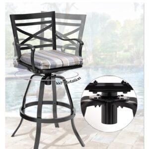 Crestlive Products Outdoor Swivel Bar Stools Set of 4, Patio Cast Aluminum Bar Stools with Sunbrella Cushion, Bar Height Chairs for Lawn, Garden, Backyard, Pool, Milano Char