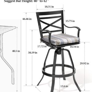 Crestlive Products Outdoor Swivel Bar Stools Set of 4, Patio Cast Aluminum Bar Stools with Sunbrella Cushion, Bar Height Chairs for Lawn, Garden, Backyard, Pool, Milano Char