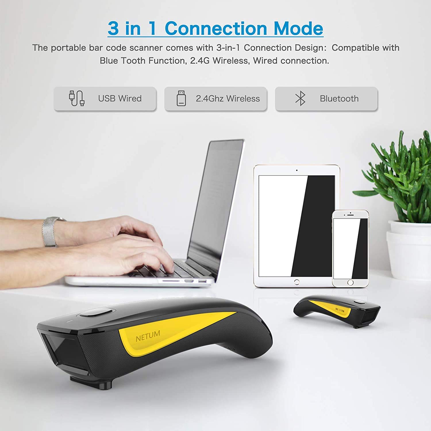 NETUM C750 QR Code Scanner, Mini 2D Barcode Scanner with Charging Dock