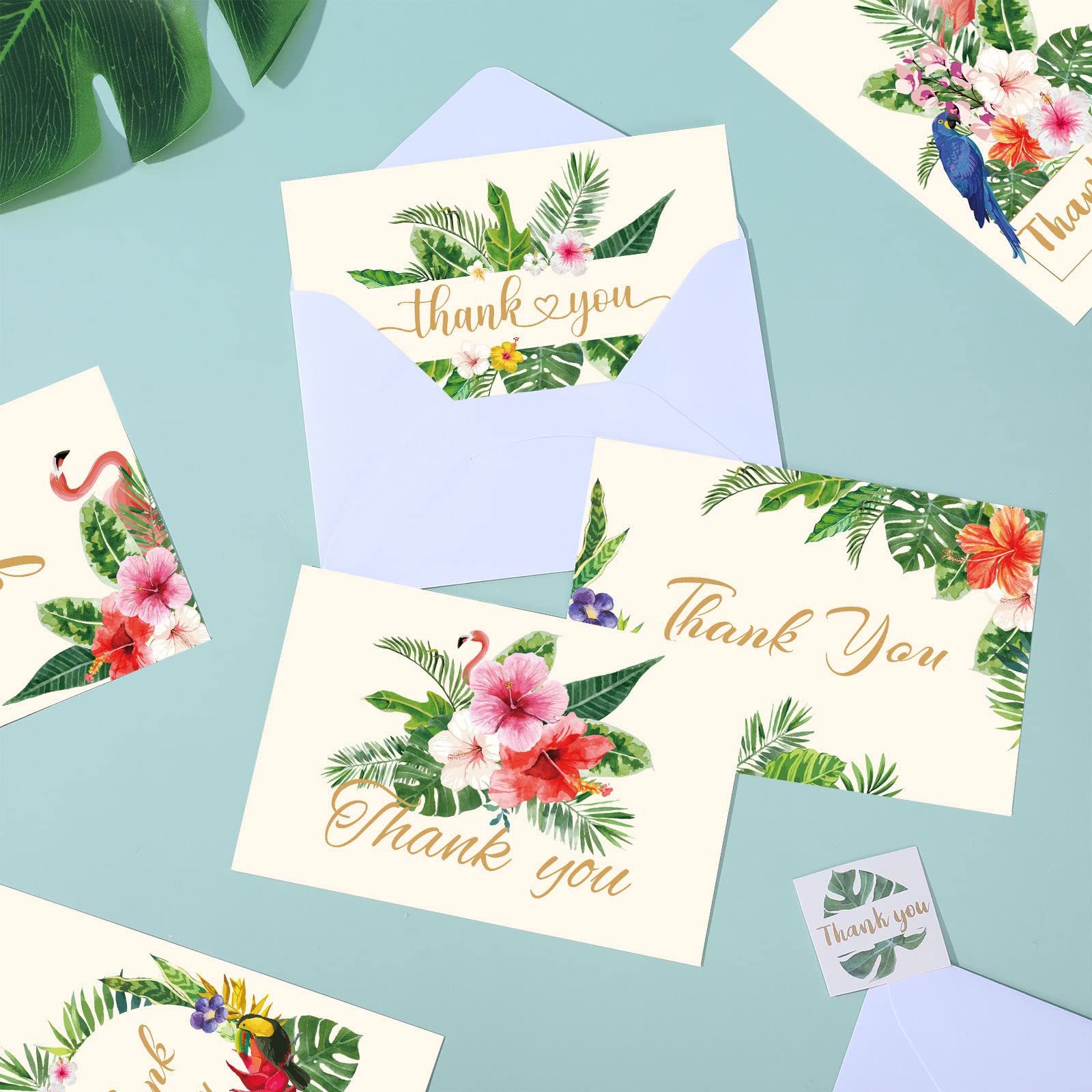 Whaline 36 Pack Tropical Thank You Cards Summer Note Cards with Stickers Envelopes Flamingo Palm Leaves Cards for Holiday Wedding Baby Shower Birthday Bridal Party and All Occasions, 4 x 6 Inch