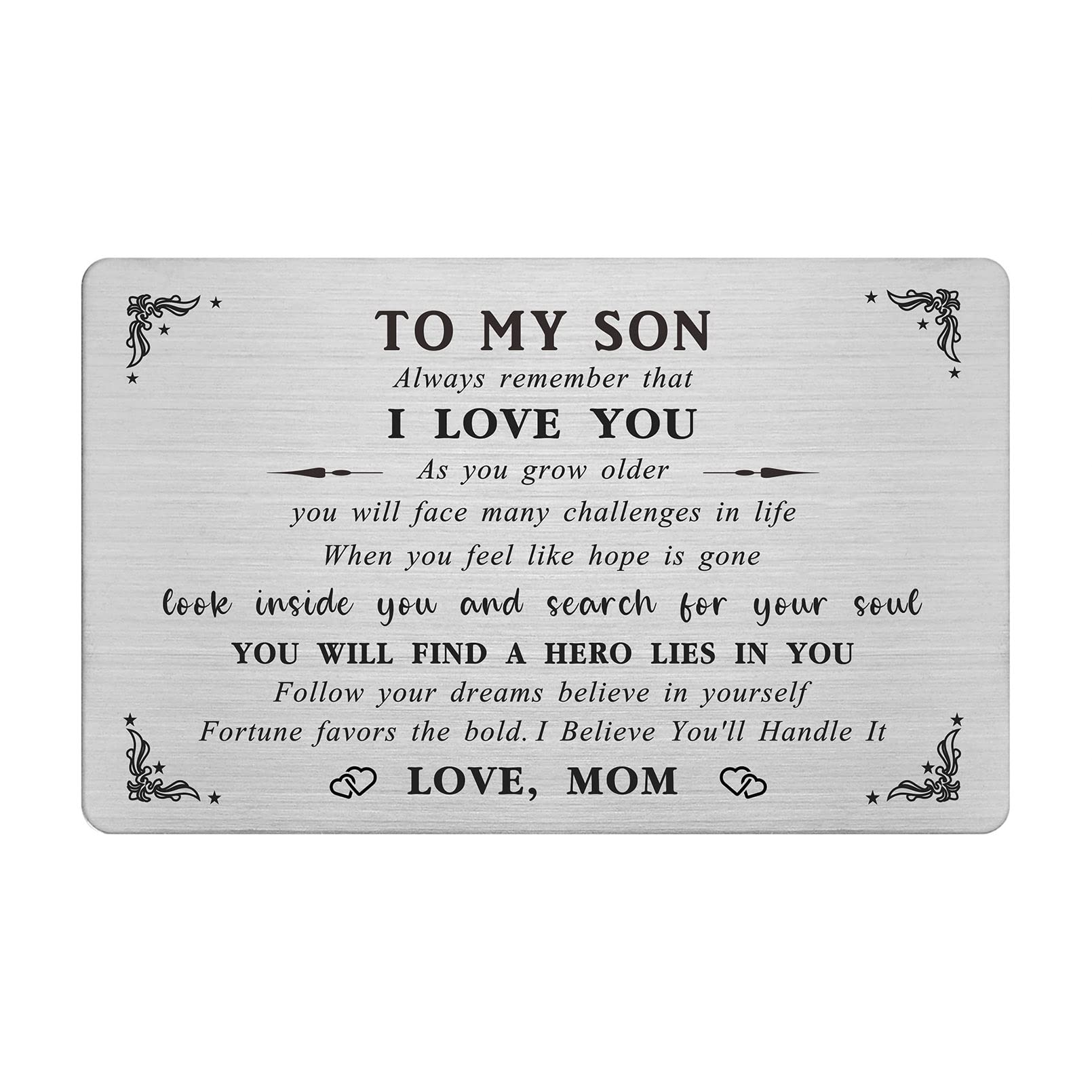 Son gifts from Mom, Son Engraved Wallet Card, I Love You Inspirational Cards, To My Son Birthday Graduation Christmas Gifts Card