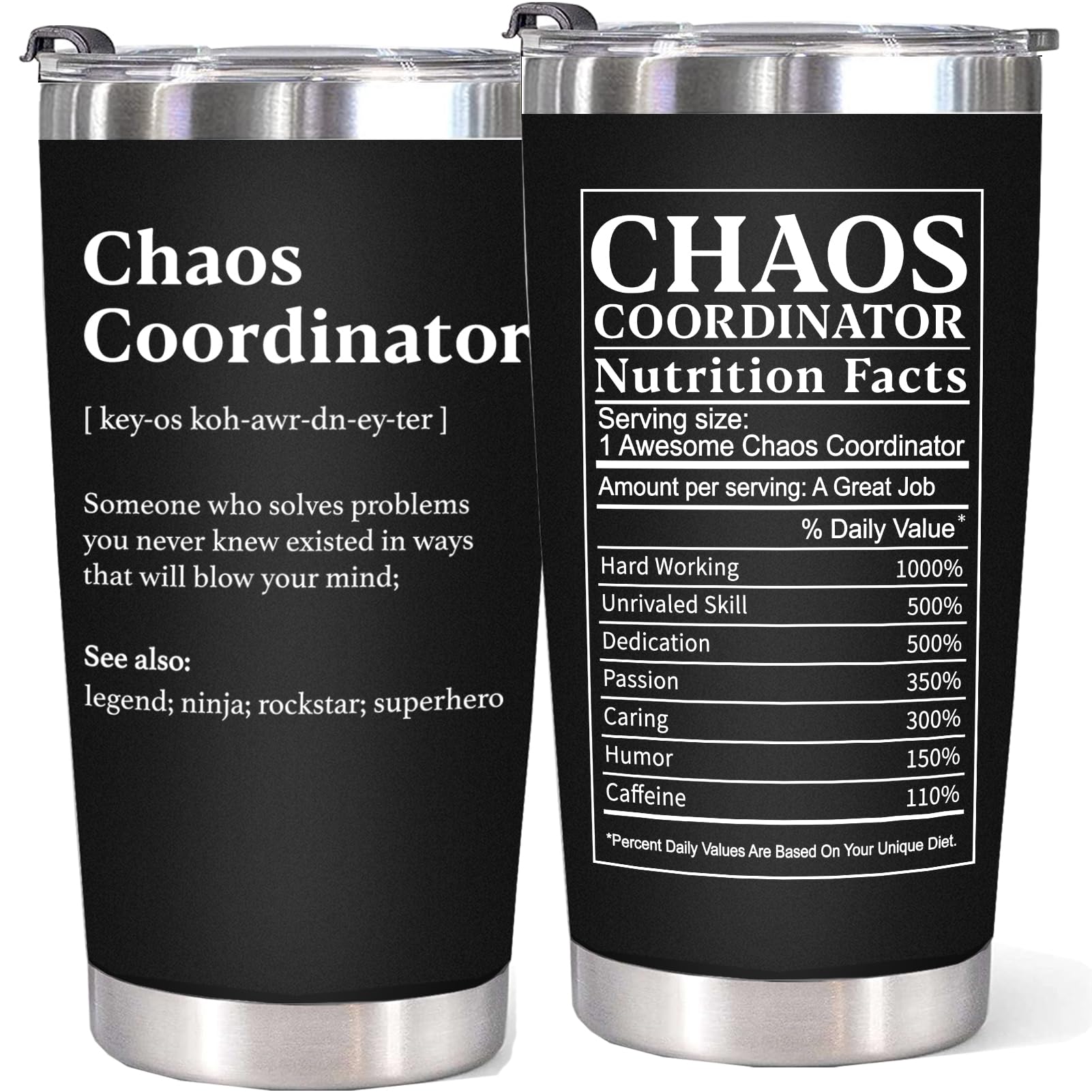 WECACYD Boss Gifts for Men, Chaos Coordinator Tumbler - Chaos Coordinator Gifts, Thank You Gifts for Women, Birthday Gifts for Dad, Boss, Coworker, Manager, Teacher, Friends - 20 oz Tumbler Black