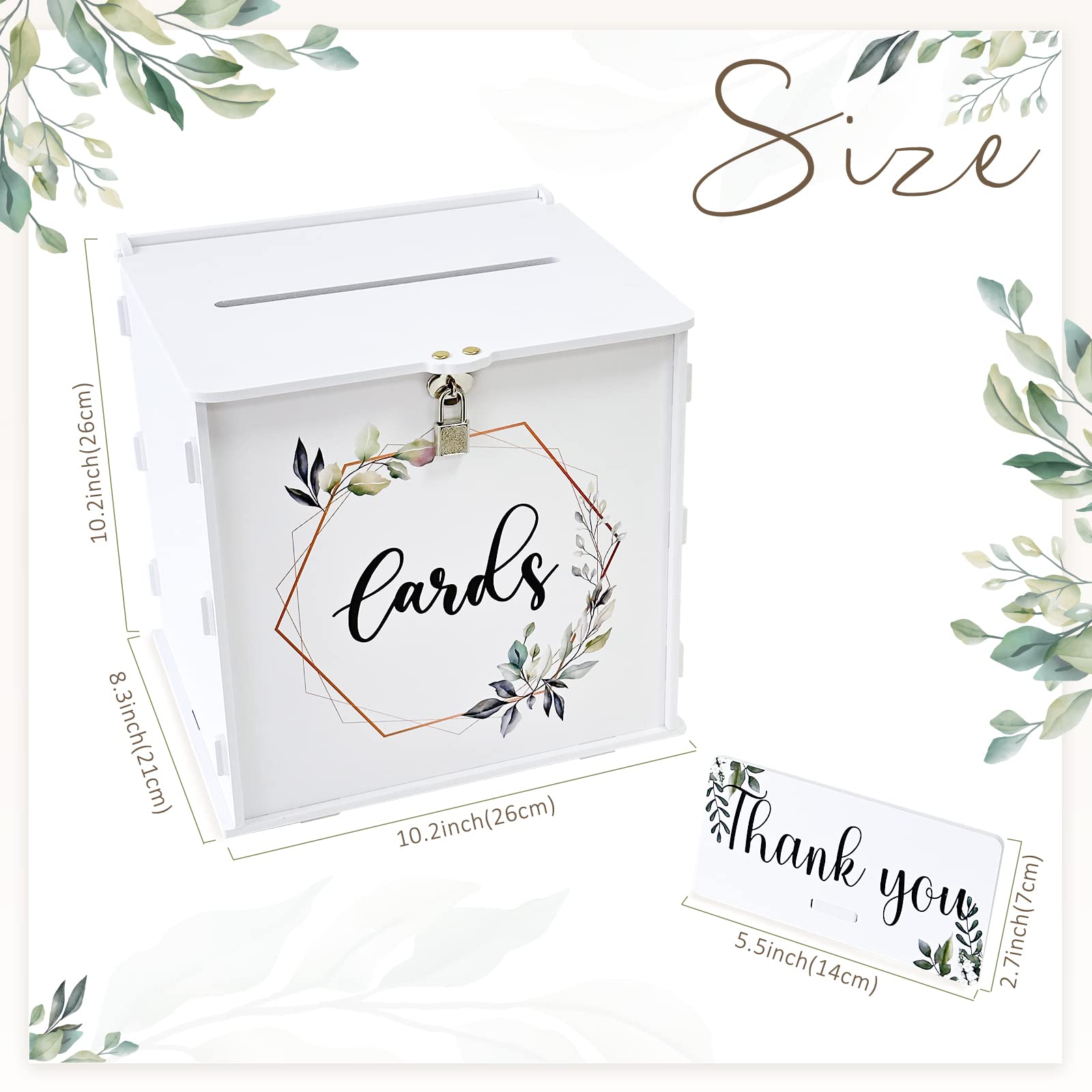 OurWarm White Wedding Card Box with Lock, PVC Gift Card Box for Wedding Reception, Eucalyptus DIY Wedding Envelope Money Card Box for Party Graduation Baby Shower Birthday Decorations