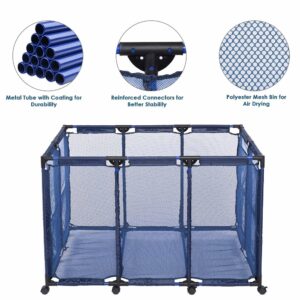 ZeHuoGe Rolling Mesh Pool Storage Bin, Metal Tube with Coating, Air Dry Items Quickly & Easily Roll The Mesh Storage Bins to Home Garage or Shed (48"x30"x34", Blue)