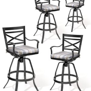 Crestlive Products Outdoor Swivel Bar Stools Set of 4, Patio Cast Aluminum Bar Stools with Sunbrella Cushion, Bar Height Chairs for Lawn, Garden, Backyard, Pool, Milano Char