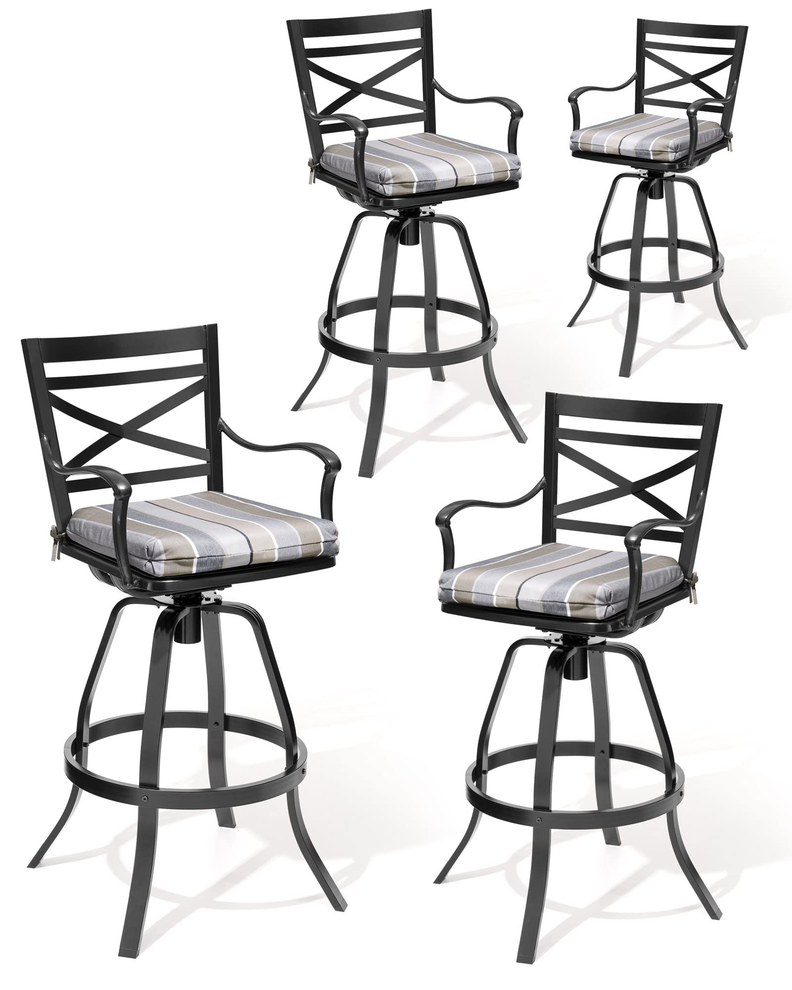 Crestlive Products Outdoor Swivel Bar Stools Set of 4, Patio Cast Aluminum Bar Stools with Sunbrella Cushion, Bar Height Chairs for Lawn, Garden, Backyard, Pool, Milano Char