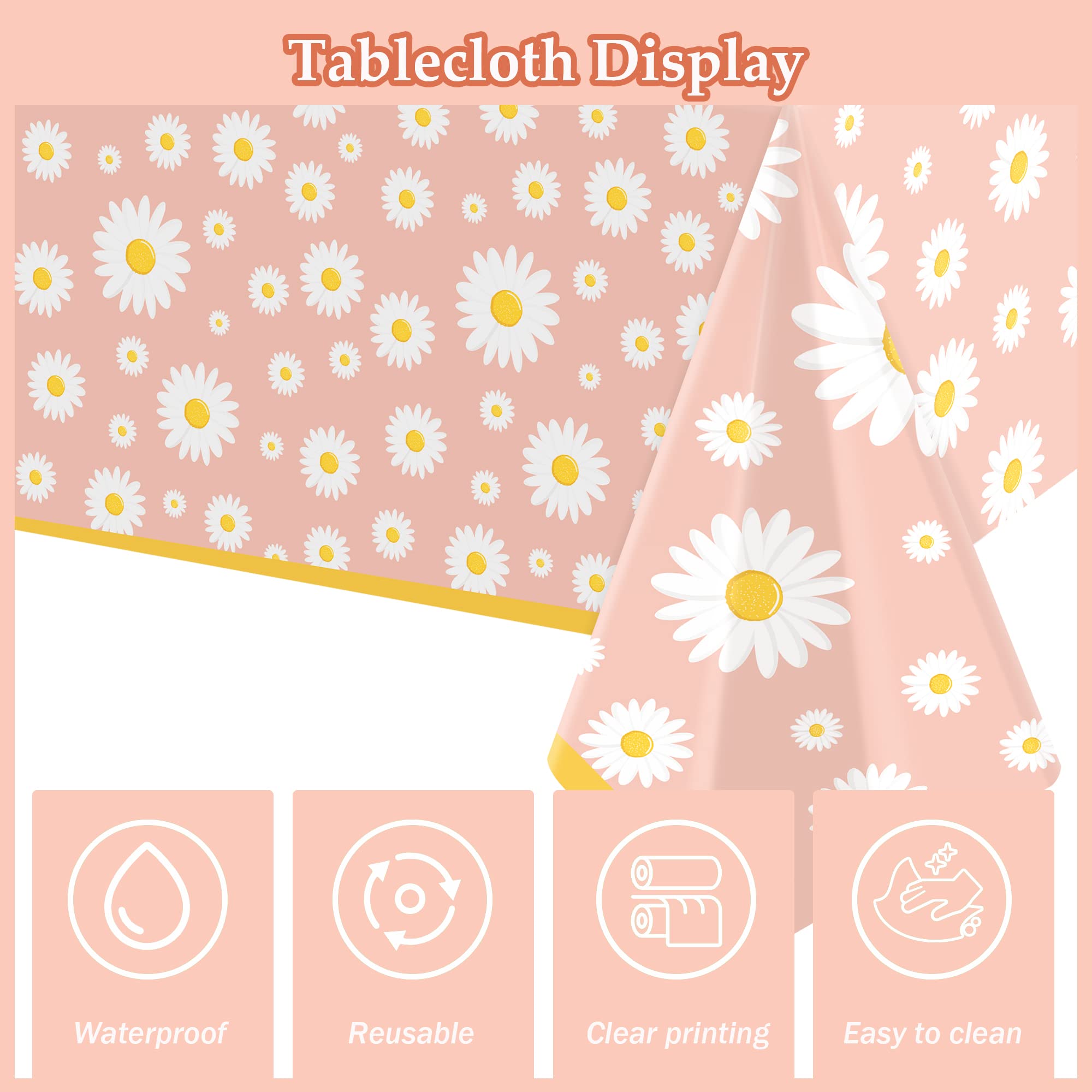 3 Pack Daisy Tablecloth Daisy Flower Birthday Party Decorations for Girls Disposable Plastic Groovy Table Cloth Groovy Retro Hippie Party Table Cover for Weddings Baby Shower Birthday Party Supplies