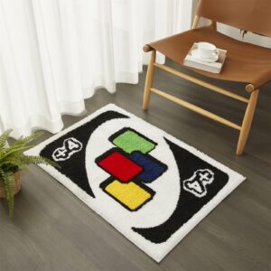 Estmy UNO Card Rug, Funky Aesthetic Retro Throw Area Rugs 2x3 Non Slip Washable, Modern Abstract Cute Unique Bathroom Bedroom Rugs Fluffy Soft Small Rugs for Entryway Indoor, Funny Housewarming Gift