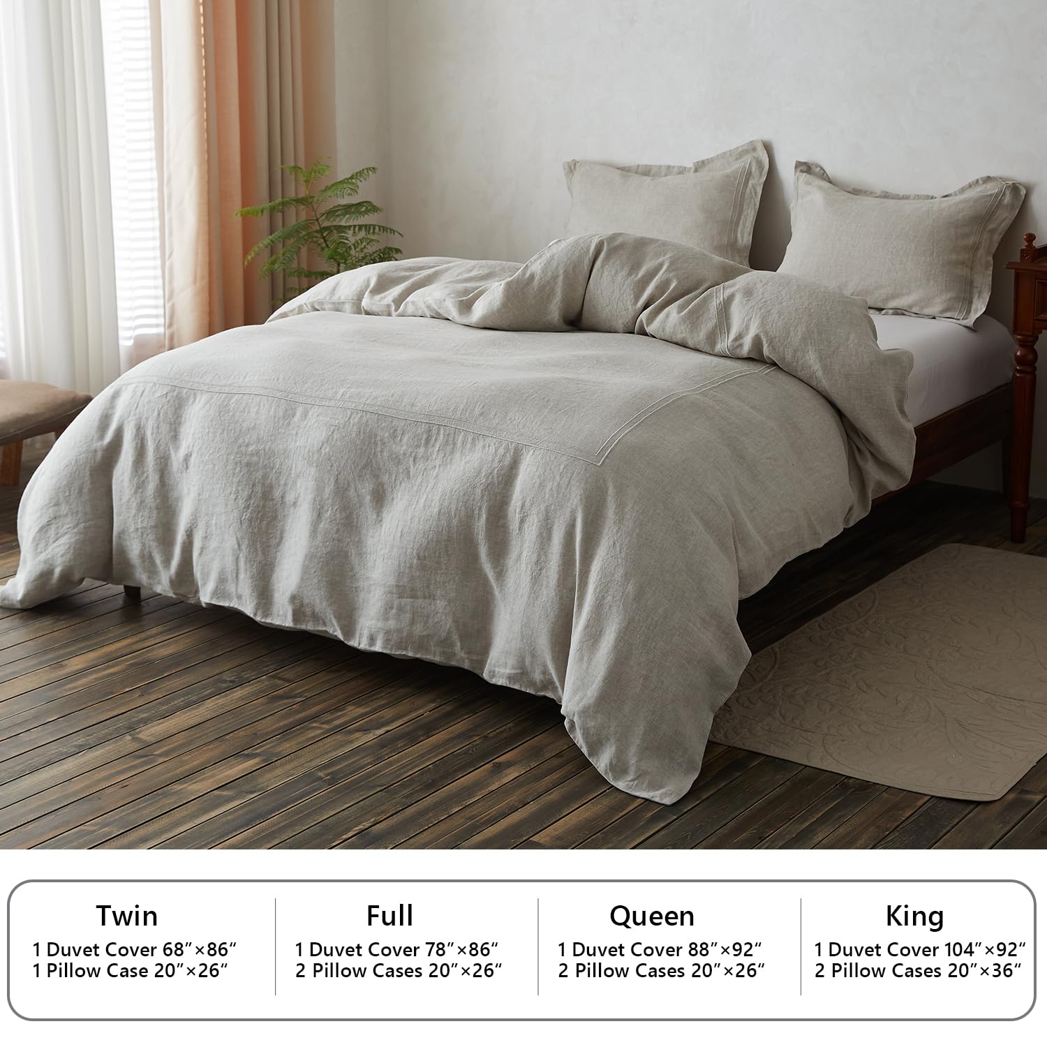 Simple&Opulence 100% Washed Linen Duvet Cover Set 104"x92" - 3 Pieces Soft Farmhouse Comforter Set Double Embroidered with Button Closure - 1 Duvet Cover and 2 Pillowshams (Linen, King)