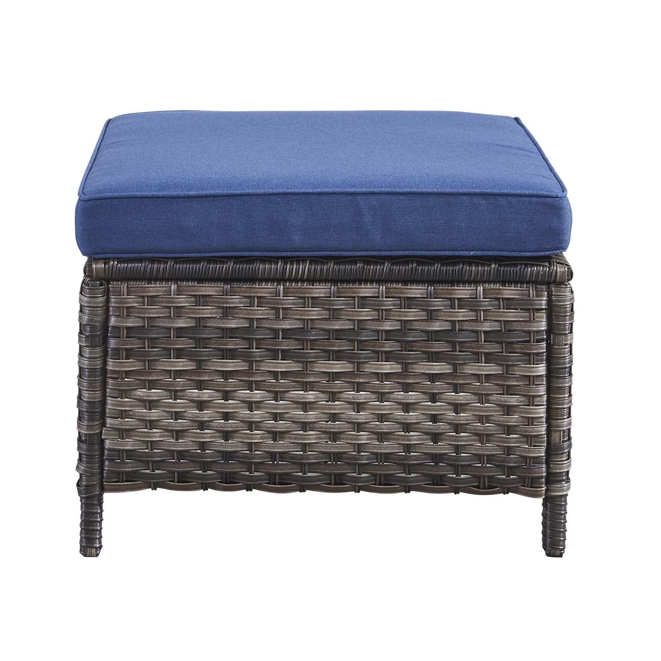 Outdoor Rattan Ottomans Wicker with Blue Cushion (Set of 2) Black Modern Contemporary Square Steel Ottoman Included