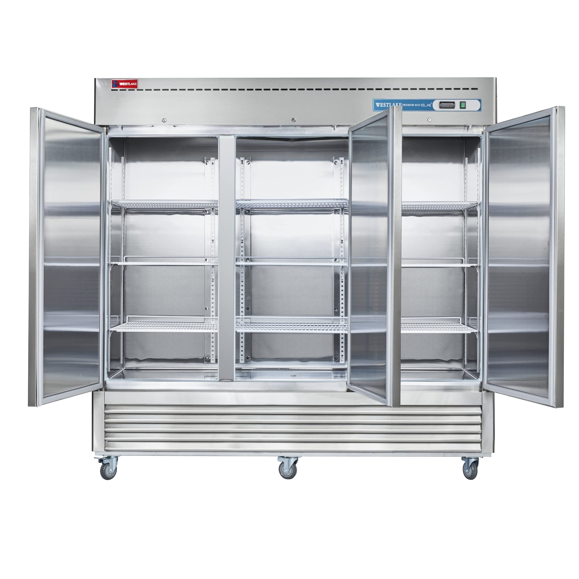 WESTLAKE 82" W Commercial Refrigerator 3 door 3 Section Stainless Steel Reach in Solid door Upright Fan Cooling 72 Cu.ft Cooler for Restuarant, Bar, Shop, etc