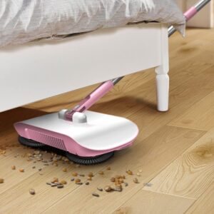 Naisicore Hand Push Sweeper, 3 in 1 Manual Mop Vacuum Cleaner, Sweeping Mop Crumb Sweeper, Home Cleaning Tool for Sweeping Mopping Hardwood Surfaces,Wood Floors (Pink)