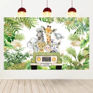 Mocsicka Safari Jungle Animal Party Banner Wild One Baby Shower Birthday Party Decoration for Boy Cartoon Elephant Giraffe Lion Forest Jungle Theme Party Supplies, 72.8 x 43.3 Inch