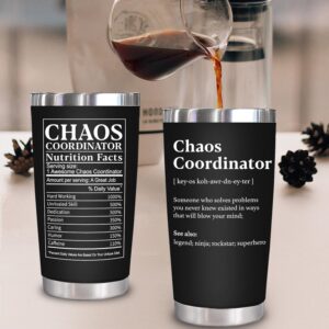 WECACYD Boss Gifts for Men, Chaos Coordinator Tumbler - Chaos Coordinator Gifts, Thank You Gifts for Women, Birthday Gifts for Dad, Boss, Coworker, Manager, Teacher, Friends - 20 oz Tumbler Black