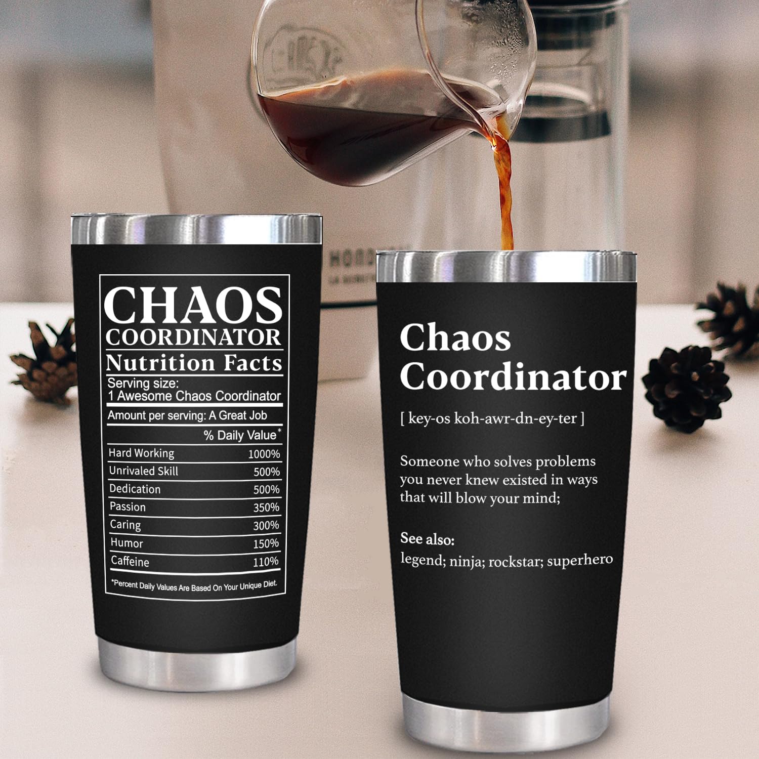 WECACYD Boss Gifts for Men, Chaos Coordinator Tumbler - Chaos Coordinator Gifts, Thank You Gifts for Women, Birthday Gifts for Dad, Boss, Coworker, Manager, Teacher, Friends - 20 oz Tumbler Black