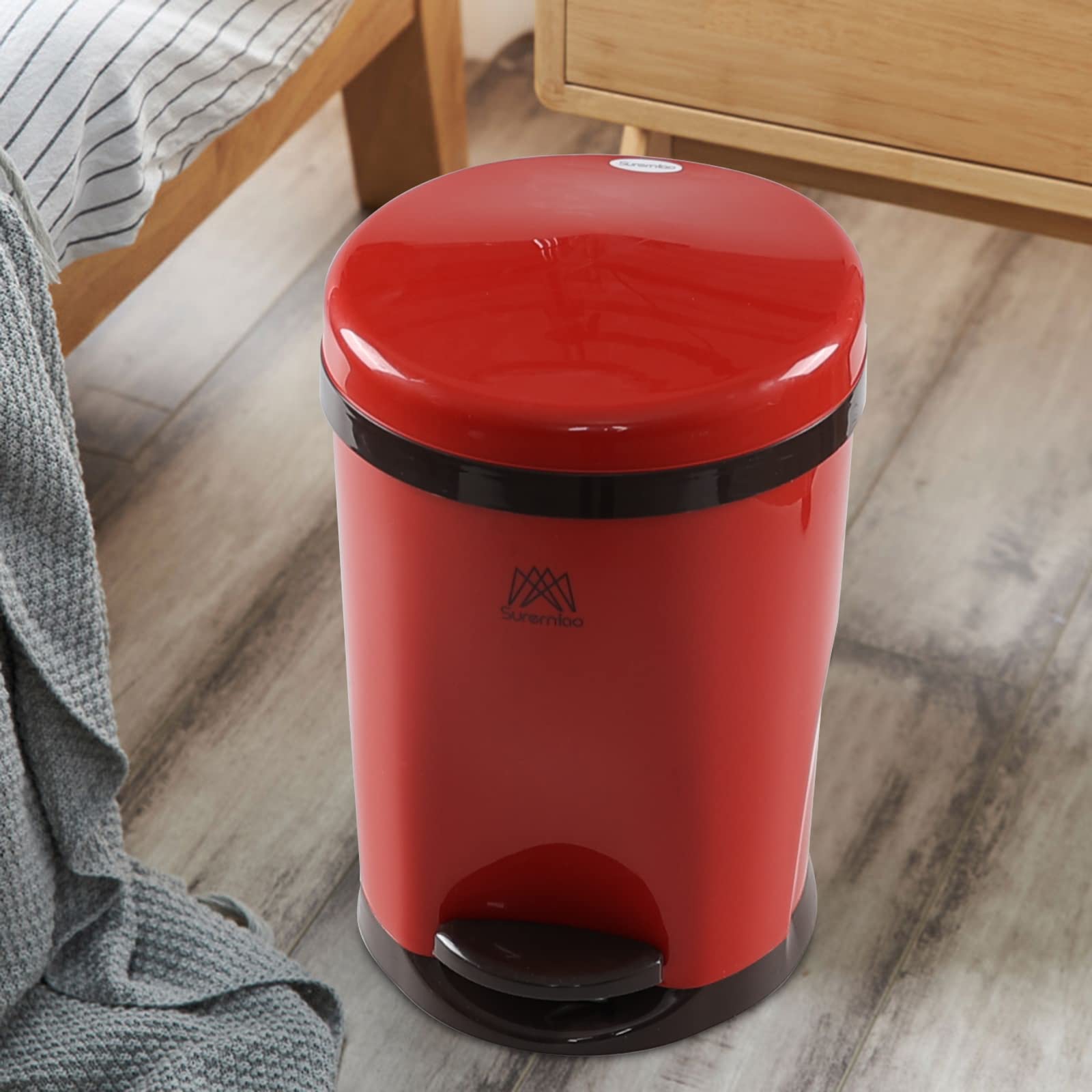 Ggbin 7 Liter Plastic Garbage Can with Foot Pedal, 1 Pack, Red