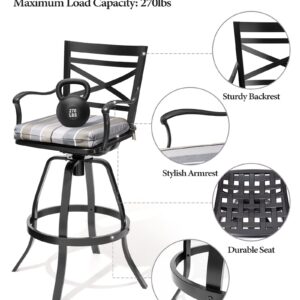 Crestlive Products Outdoor Swivel Bar Stools Set of 4, Patio Cast Aluminum Bar Stools with Sunbrella Cushion, Bar Height Chairs for Lawn, Garden, Backyard, Pool, Milano Char