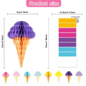 8PCS Ice Cream Honeycomb Balls Decorations Centerpieces for Tables Ice Cream Hanging Ceiling Sign Tissue Paper Ice Cream Party Supplies for Summer Theme Birthday Baby Shower Bridal Shower Party Favor