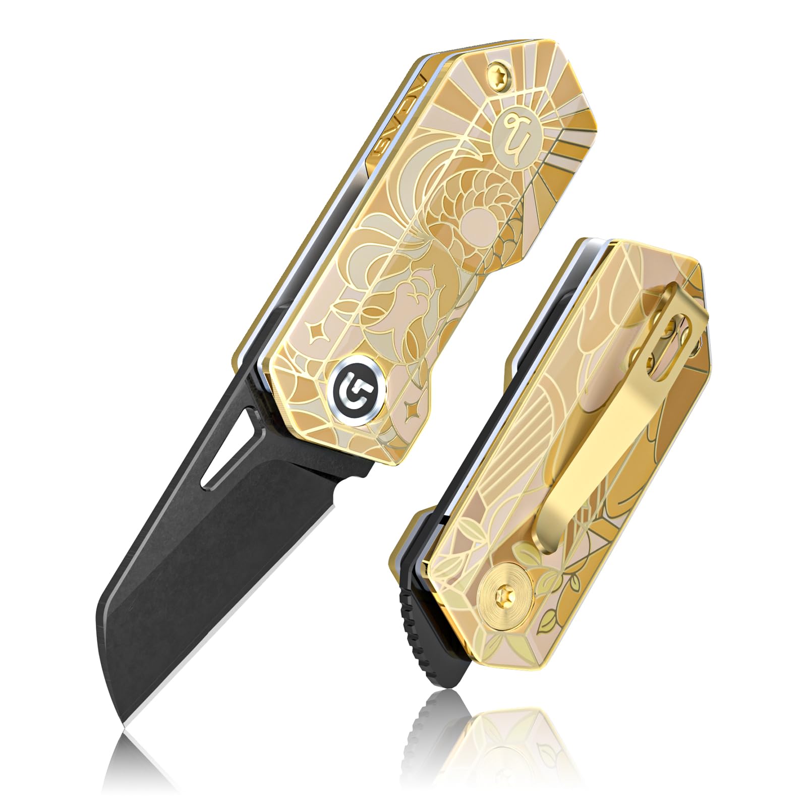 GVDV Small Pocket Knife, 1.57" Blade 9Cr19Mov Steel Mini Pocket Knives & Folding Knives, Front Flipper EDC Knives for Men Women, 12 Constellations Aries