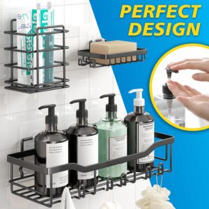 5-Pack Shower Caddy, No Drilling, Strong Adhesive Mount, Large Capacity, Rustproof Stainless Steel, Black.