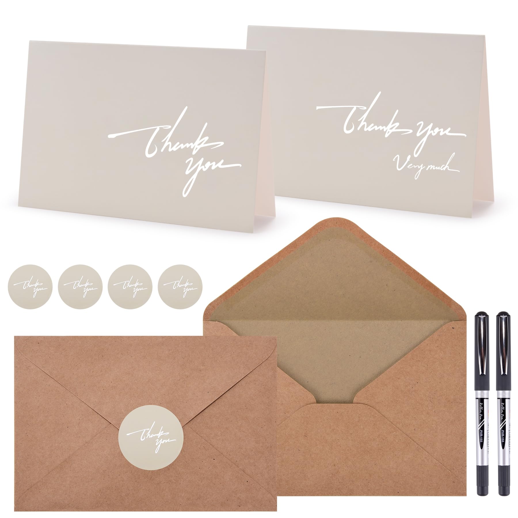 MEIRUBY Thank You Cards with Envelopes and Stickers, 40 Pieces, Khaki Color, Suitable for All Occasions