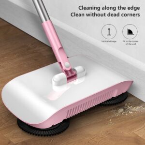 Naisicore Hand Push Sweeper, 3 in 1 Manual Mop Vacuum Cleaner, Sweeping Mop Crumb Sweeper, Home Cleaning Tool for Sweeping Mopping Hardwood Surfaces,Wood Floors (Pink)