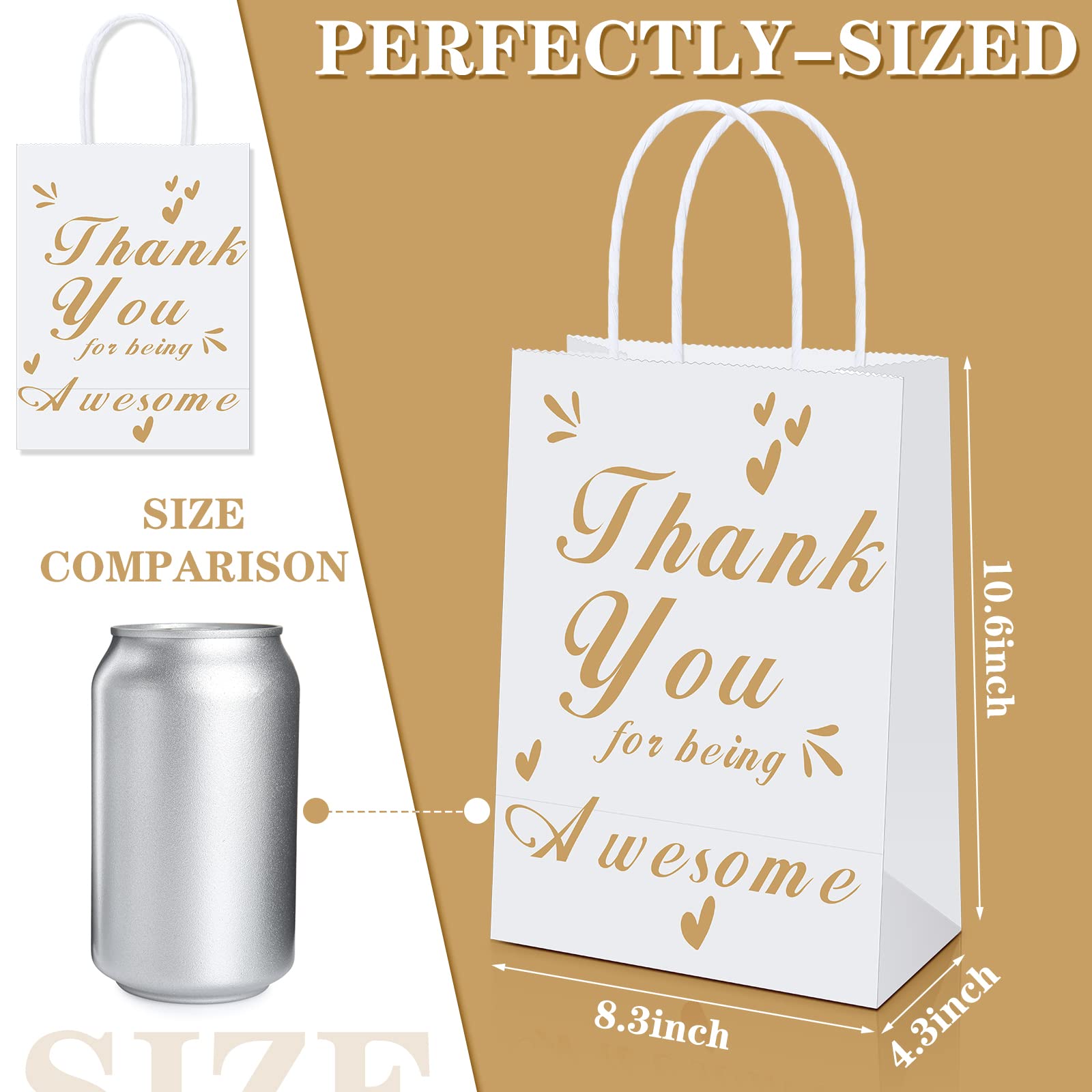 PerKoop 24 Pieces Employee Appreciation Gift Bags Bulk Thank You for Being Awesome Gift Bags with Handles Kraft Housekeeping Week Gifts for Colleague Employee Nurse Coworker Teacher(White)