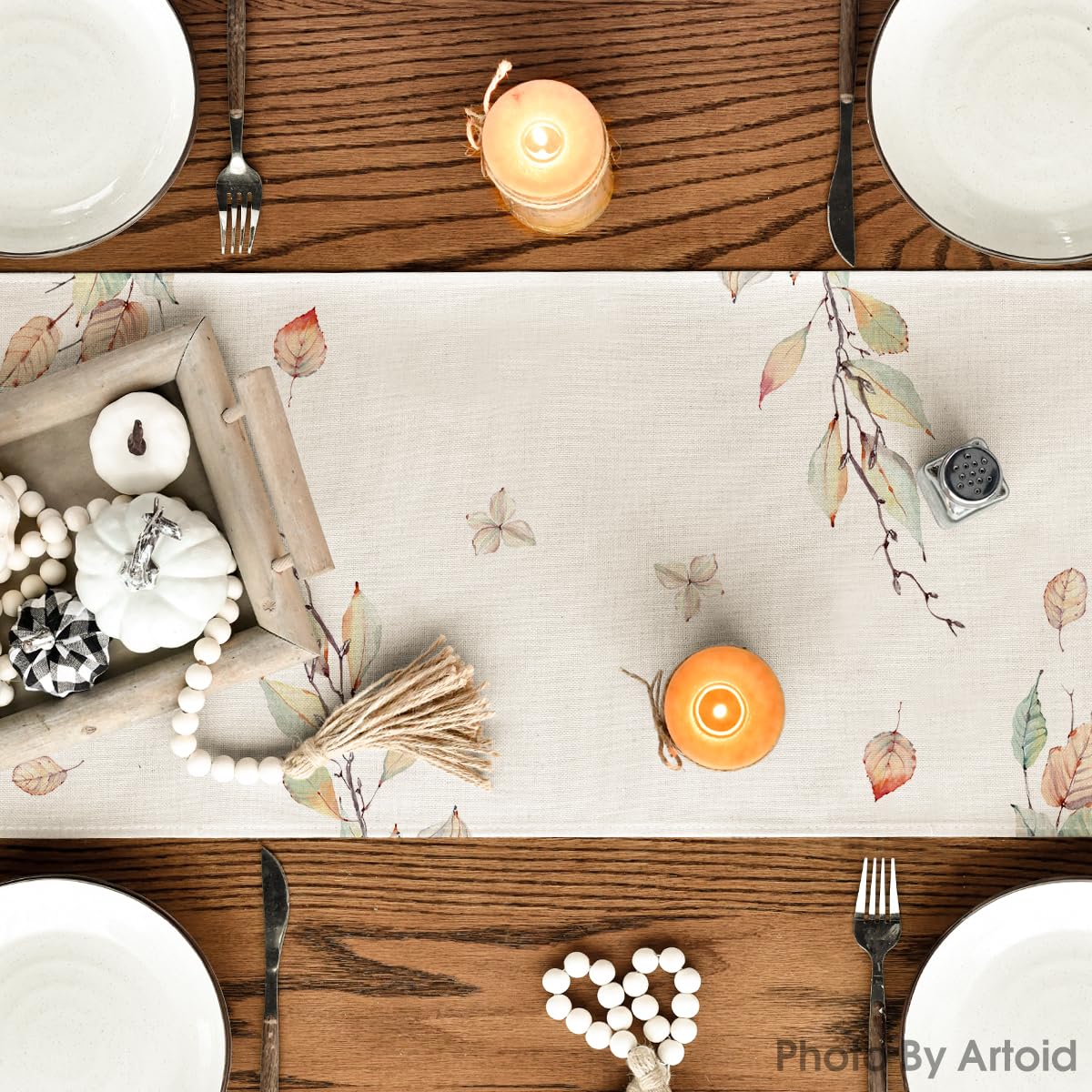 Artoid Mode Pumpkins Truck Leaves Fall Table Runner, Seasonal Autumn Kitchen Dining Table Decoration for Home Party Decor 13x72 Inch