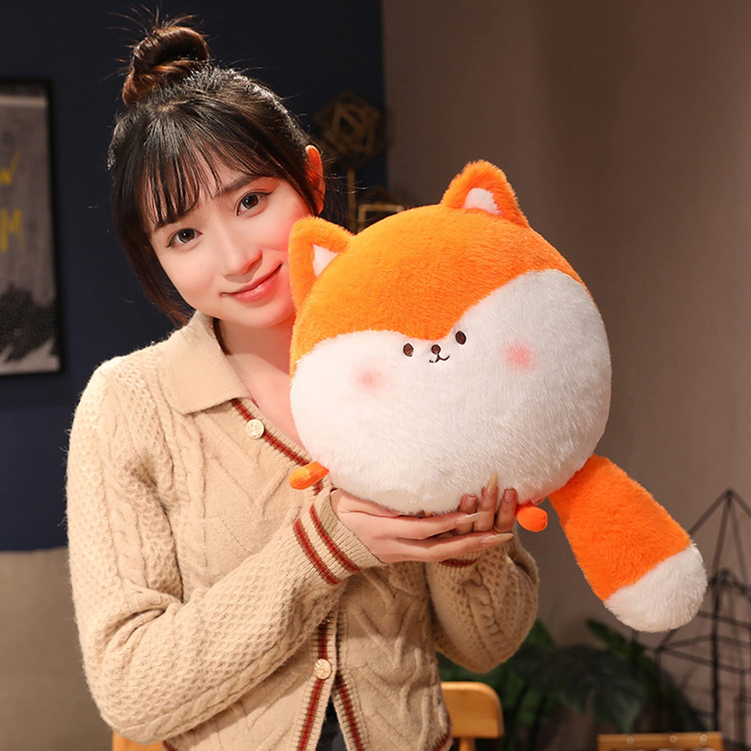 Plush Round Fox Stuffed Animal Fox Hugging Pillow Fox Plushies Throw Pillow Round Fox Anime Gift for Kids and Lovers in Birthday,Valentine's Day,Christmas¡­