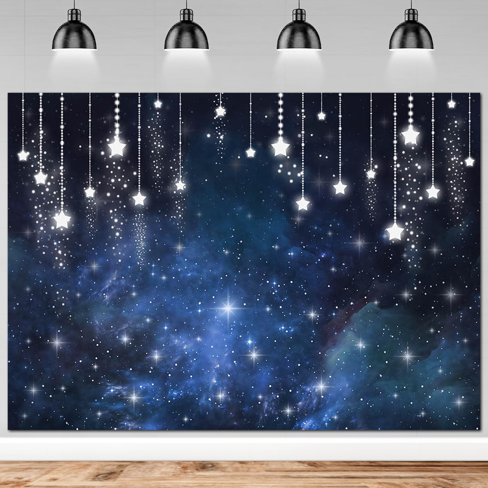 Avezano Starry Night Sky Backdrops Under The Stars Prom Party Background Universe Space Theme Birthday Party Backdrop Shining Twinkle Stars Newborn Baby Shower Banner Decorations (Blue, 83x59in)