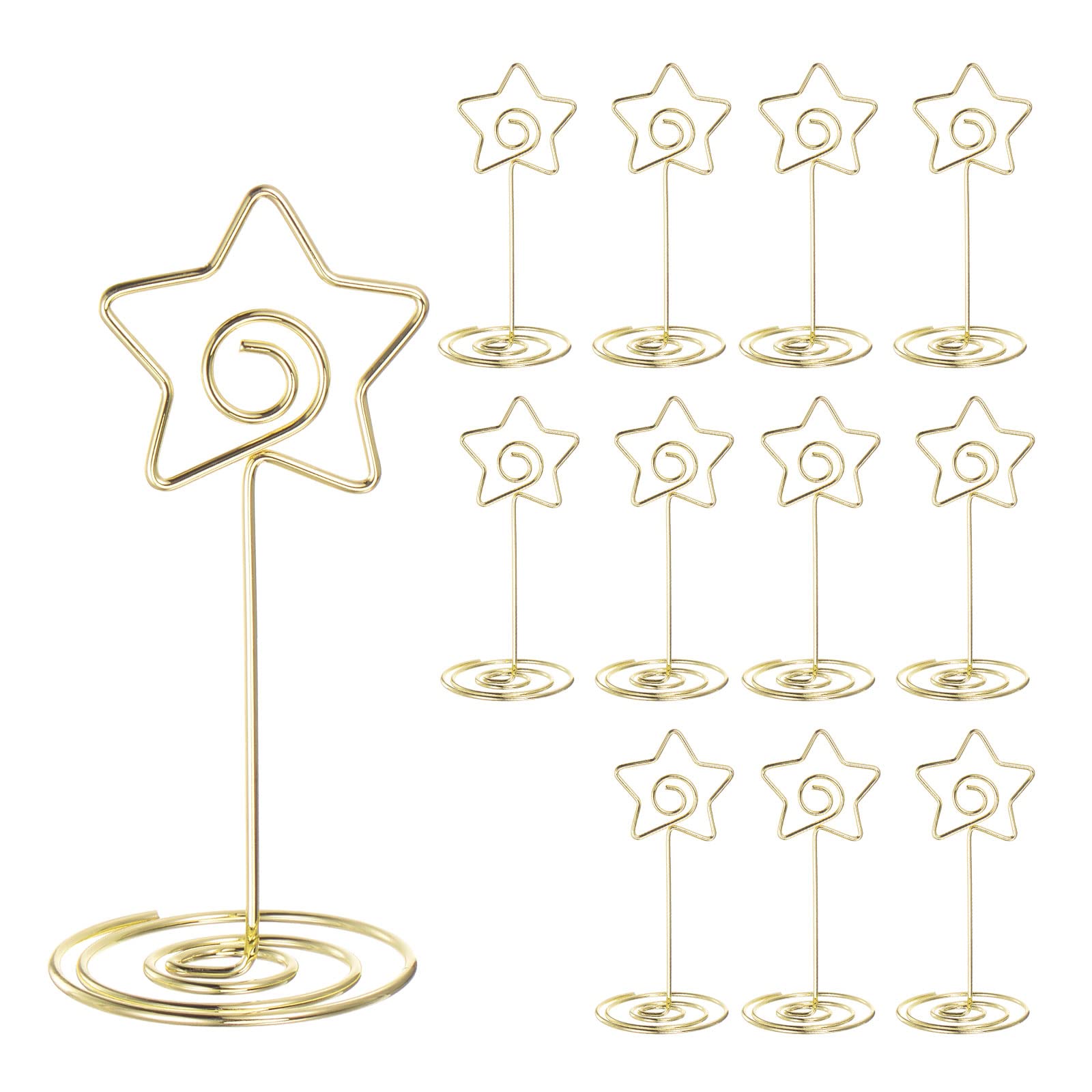 HARFINGTON 12pcs Table Number Holders 3.35 Inch 85mm Tall Star Shape Steel Photo Holders for Centerpieces Table Place Card Holders for Wedding Reception Party Office Home, Gold Tone