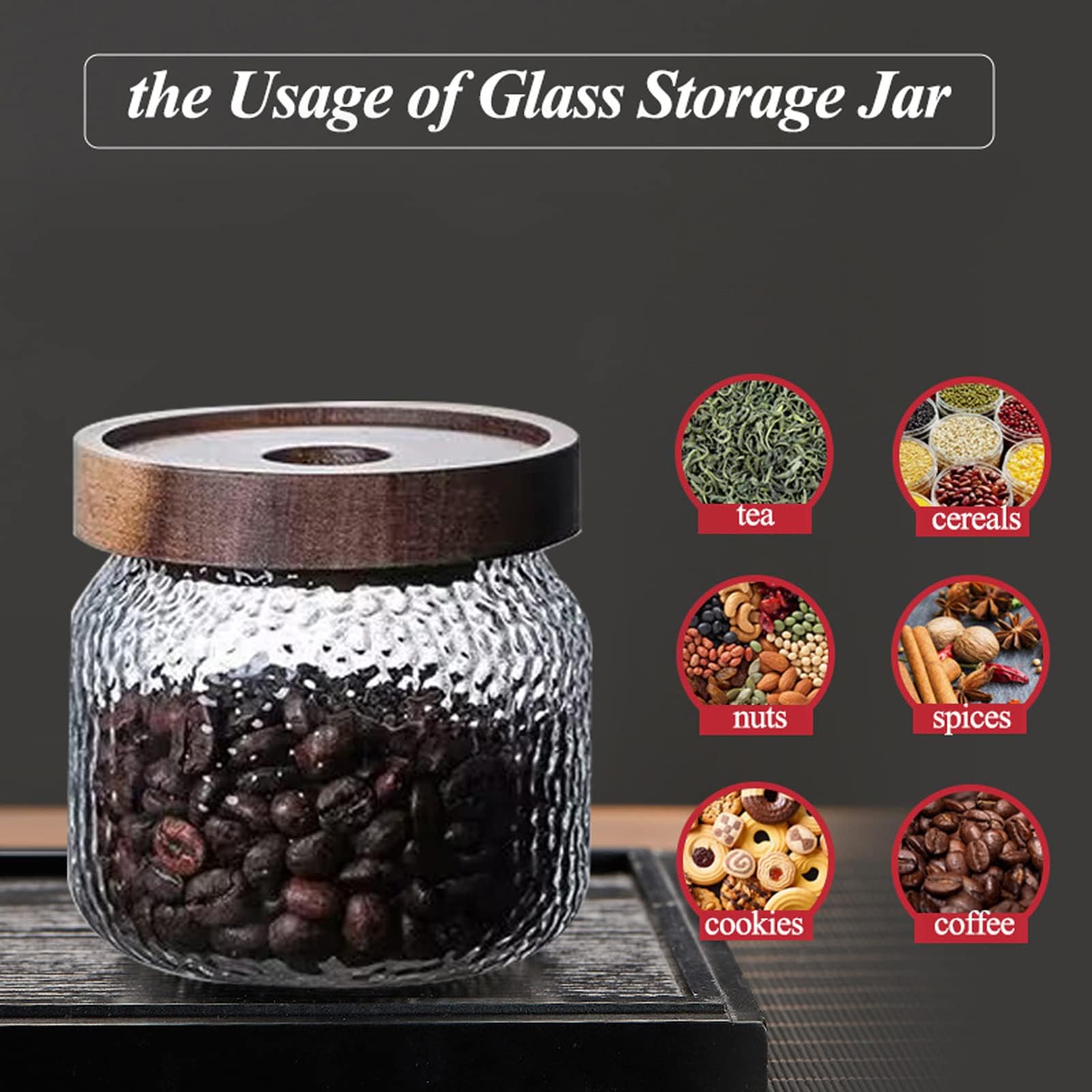 Viovian 300ML(10 OZ) Glass Jar with Bamboo Airtight Lid Glass Coffee Nuts Canister Glass Storage Jar Anti-Slip Kitchen Food Container for Sugar Coffee Bean Candy Cookie Spice Tea