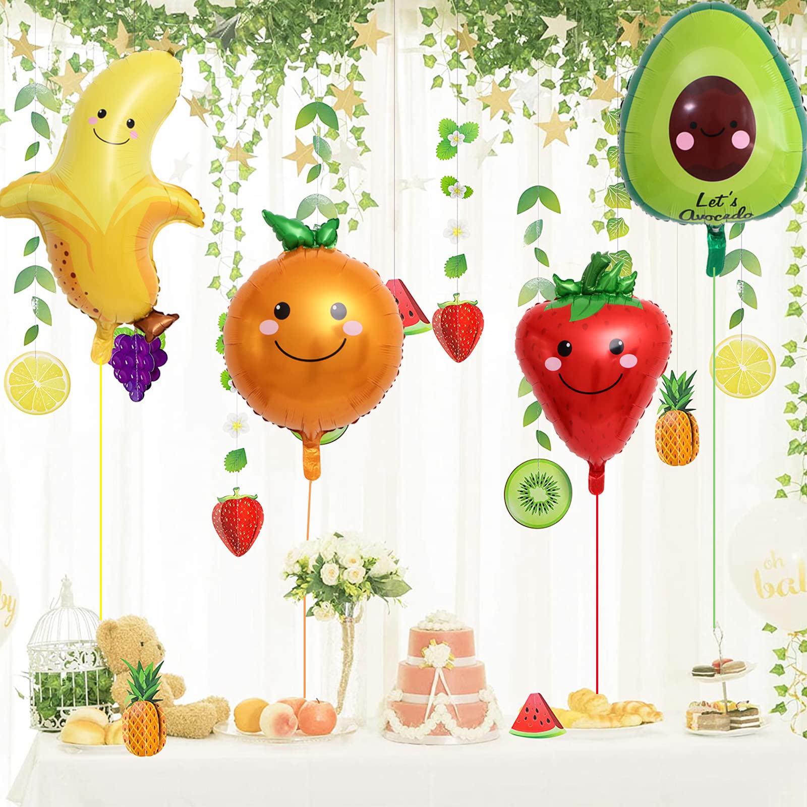 8Pcs Vegetable Fruit Foil Balloons Corn Carrot Orange Tomato Broccoli Strawberry Banana Orange Avocado Mylar Foil Balloons Party Decortions for Birthday Baby Shower