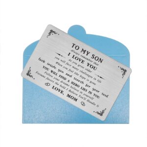 Son gifts from Mom, Son Engraved Wallet Card, I Love You Inspirational Cards, To My Son Birthday Graduation Christmas Gifts Card