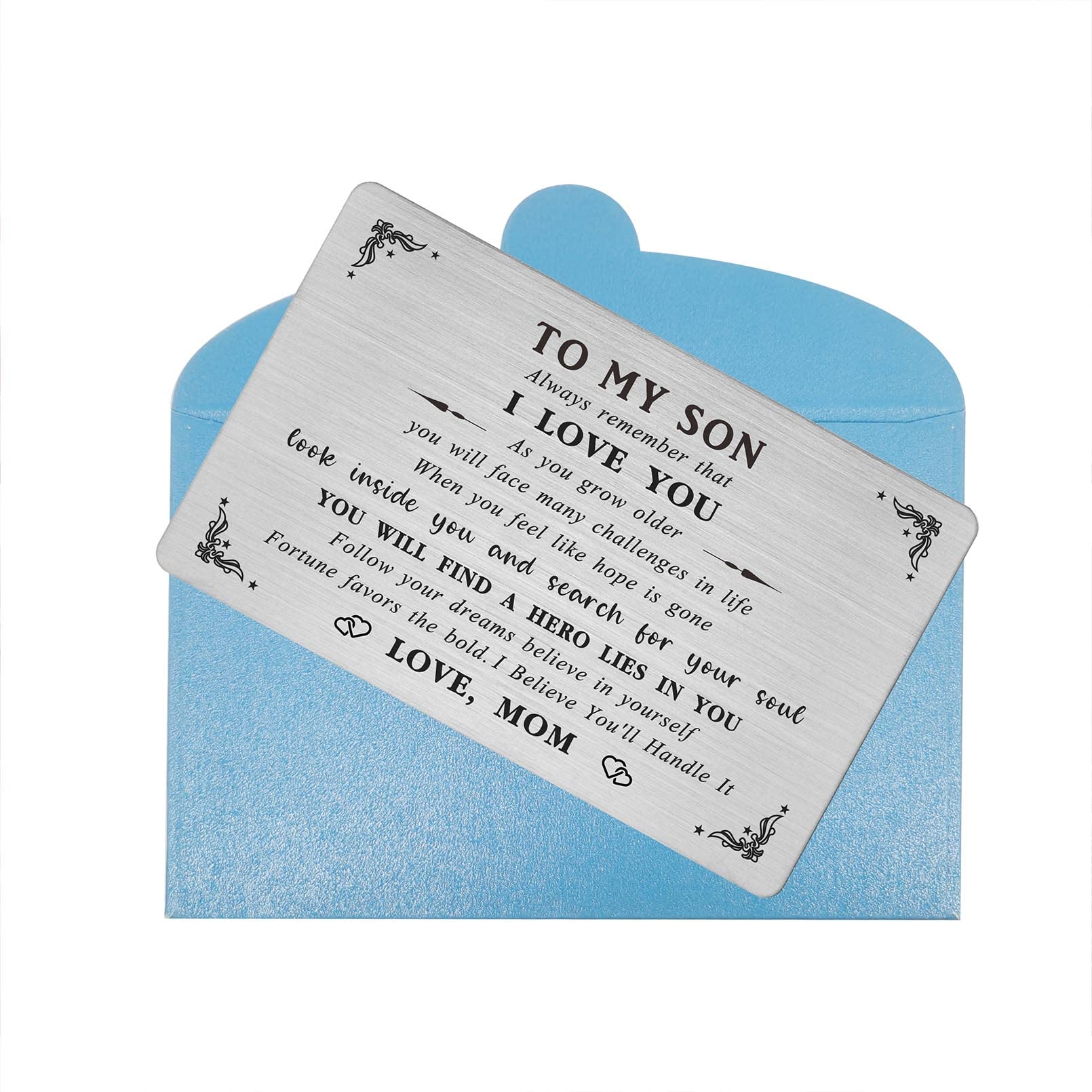 Son gifts from Mom, Son Engraved Wallet Card, I Love You Inspirational Cards, To My Son Birthday Graduation Christmas Gifts Card