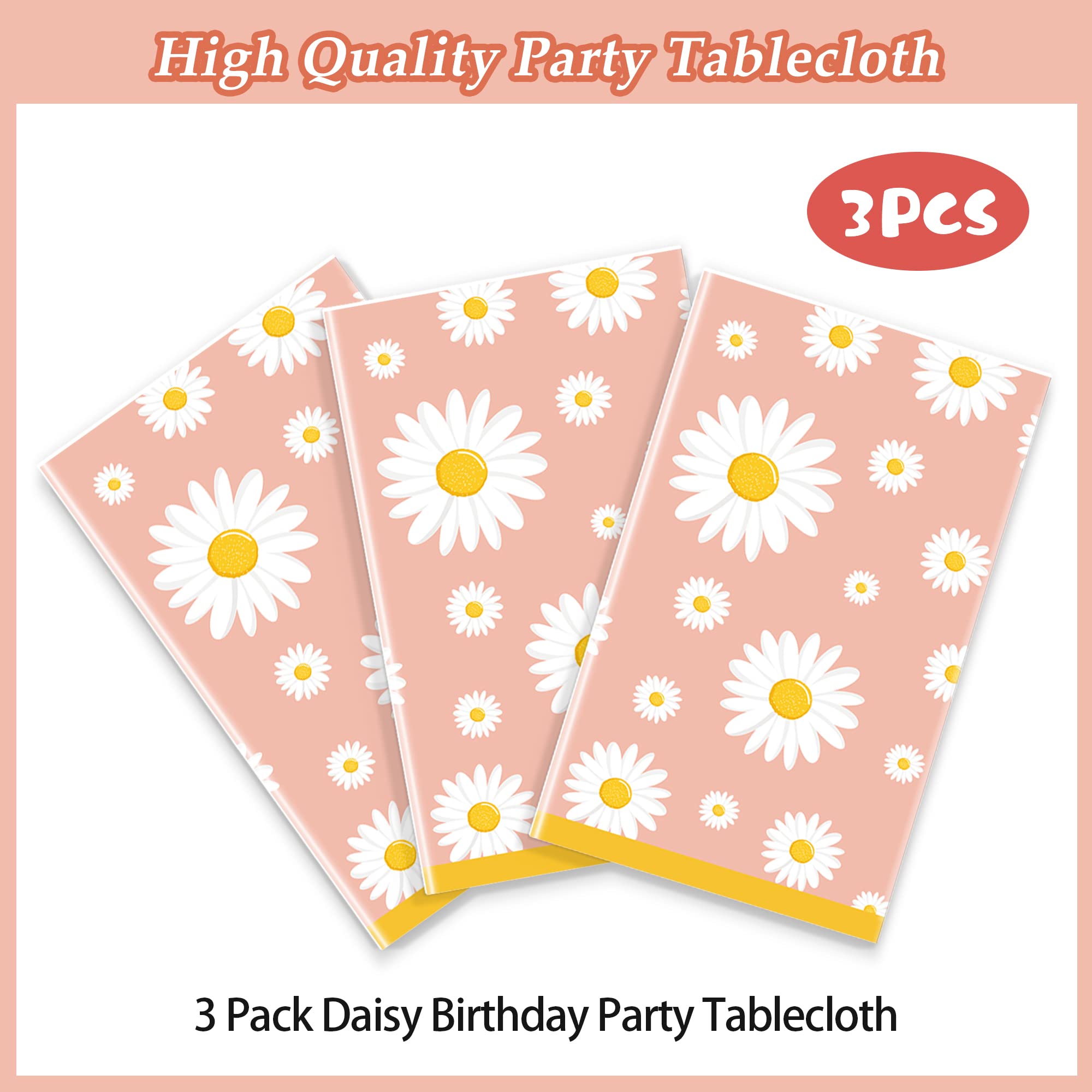 3 Pack Daisy Tablecloth Daisy Flower Birthday Party Decorations for Girls Disposable Plastic Groovy Table Cloth Groovy Retro Hippie Party Table Cover for Weddings Baby Shower Birthday Party Supplies