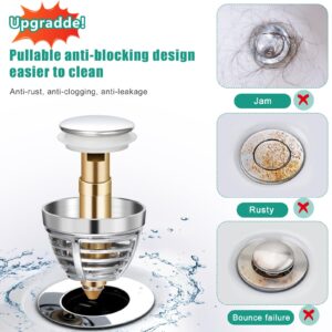 Diboniur Upgraded Sink Plug, Improved Bathroom Sink Plug Replacement, Universal Sink Stopper, Pull Type Sink Plug Strainer Stainless Pop up Bidet Plug for Bathtub, Kitchen, Basin for (32-42mm