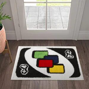 Estmy UNO Card Rug, Funky Aesthetic Retro Throw Area Rugs 2x3 Non Slip Washable, Modern Abstract Cute Unique Bathroom Bedroom Rugs Fluffy Soft Small Rugs for Entryway Indoor, Funny Housewarming Gift