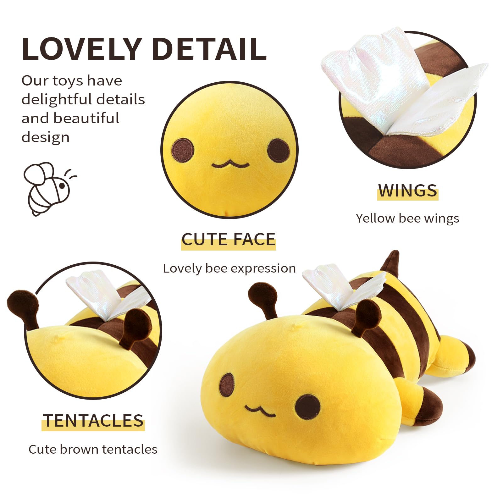 Onsoyours Cute Bee Plush, Soft Stuffed Animal Honey Bee Plush Toy Pillow for Kids (Yellow, 13")