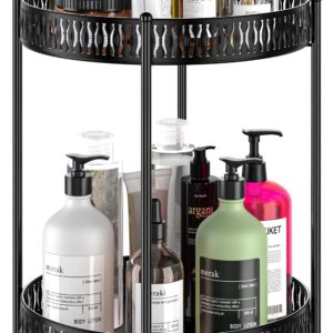 EKNITEY Bathroom Tray Organizer Counter - 2 Tier Countertop Organizers for Makeup Vanity Skincare Perfume Cosmetics (Black)