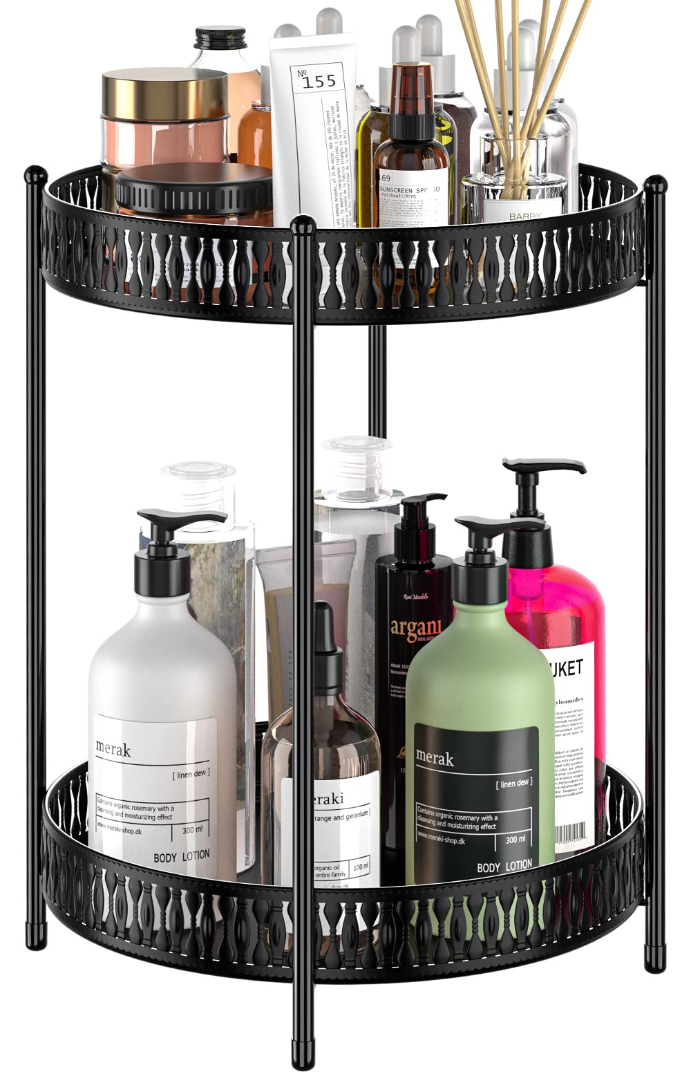 EKNITEY Bathroom Tray Organizer Counter - 2 Tier Countertop Organizers for Makeup Vanity Skincare Perfume Cosmetics (Black)