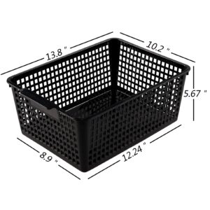 Utiao 3 Packs Large Storage Basket Bin, Plastic Organizer Basket, Black