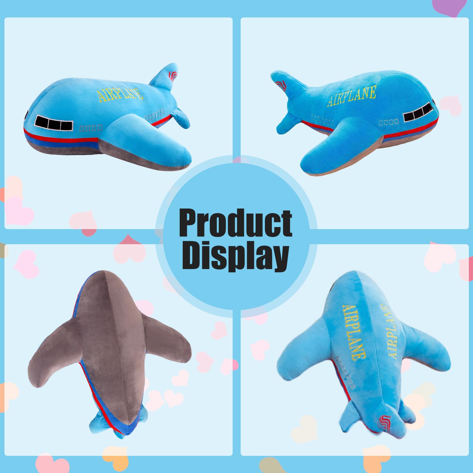 zhidiloveyou 15.7" Airplane Plush Blue Stuffed Plane Toy Aircraft Hug Pillow Gifts for Kids