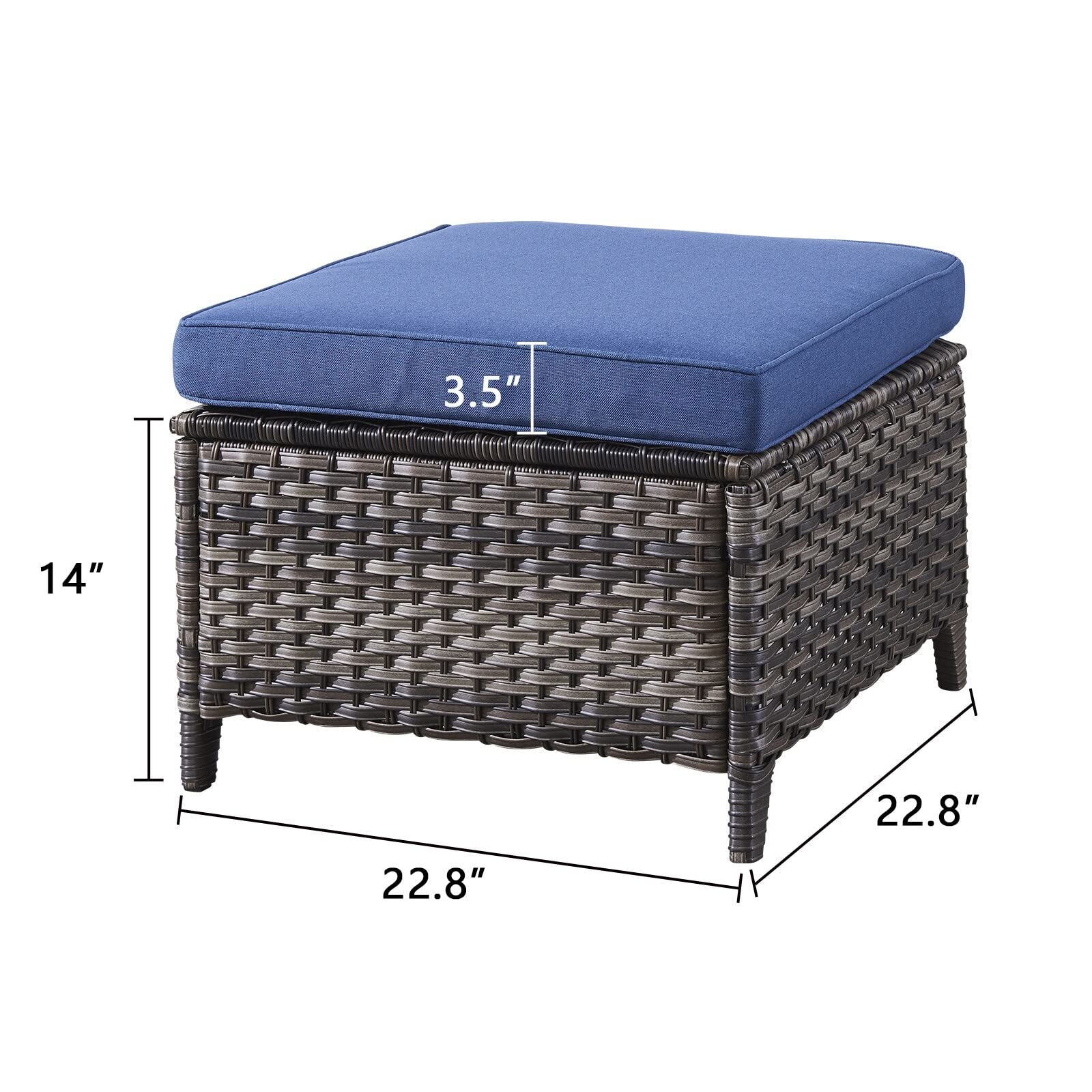 Outdoor Rattan Ottomans Wicker with Blue Cushion (Set of 2) Black Modern Contemporary Square Steel Ottoman Included