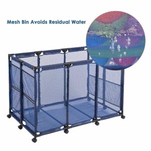 ZeHuoGe Rolling Mesh Pool Storage Bin, Metal Tube with Coating, Air Dry Items Quickly & Easily Roll The Mesh Storage Bins to Home Garage or Shed (48"x30"x34", Blue)