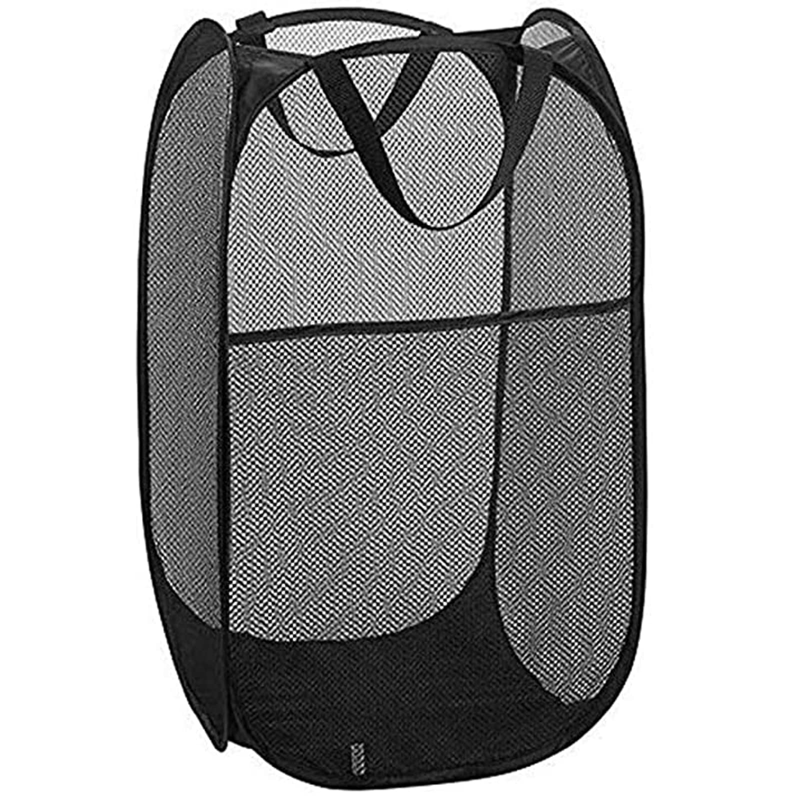 Buenod Mesh Pop up Laundry Hamper with Portable, Durable Handles, Collapsible Laundry Basket for Storage, Folding Pop-Up Clothes Hampers for Kids Room, College Dorm or Travel, Cruise, Black