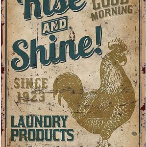 UNBARD Laundry Decor Farmhouse Style Chicken Rise and Shine Since 1923 Laundry Products Metal Sign Decor Tin Aluminum Sign Wall Art Retro Metal Poster for Door Laundry Room Home Farmhouse 8x12 Inch